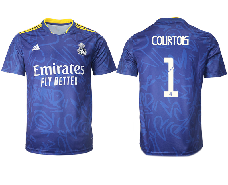 Men 2021-2022 Club Real Madrid away aaa version blue #1 Soccer Jersey->real madrid jersey->Soccer Club Jersey